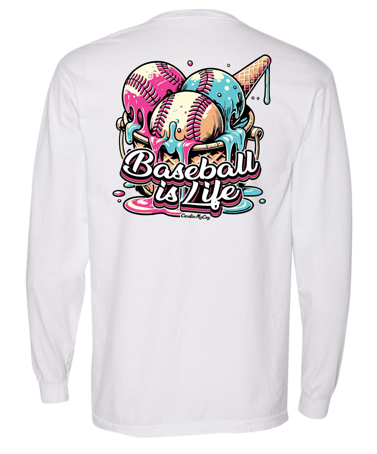 Adult Baseball Drip Pink Long-Sleeve Tee Long Sleeve T-Shirt Comfort Colors White Small Pocket