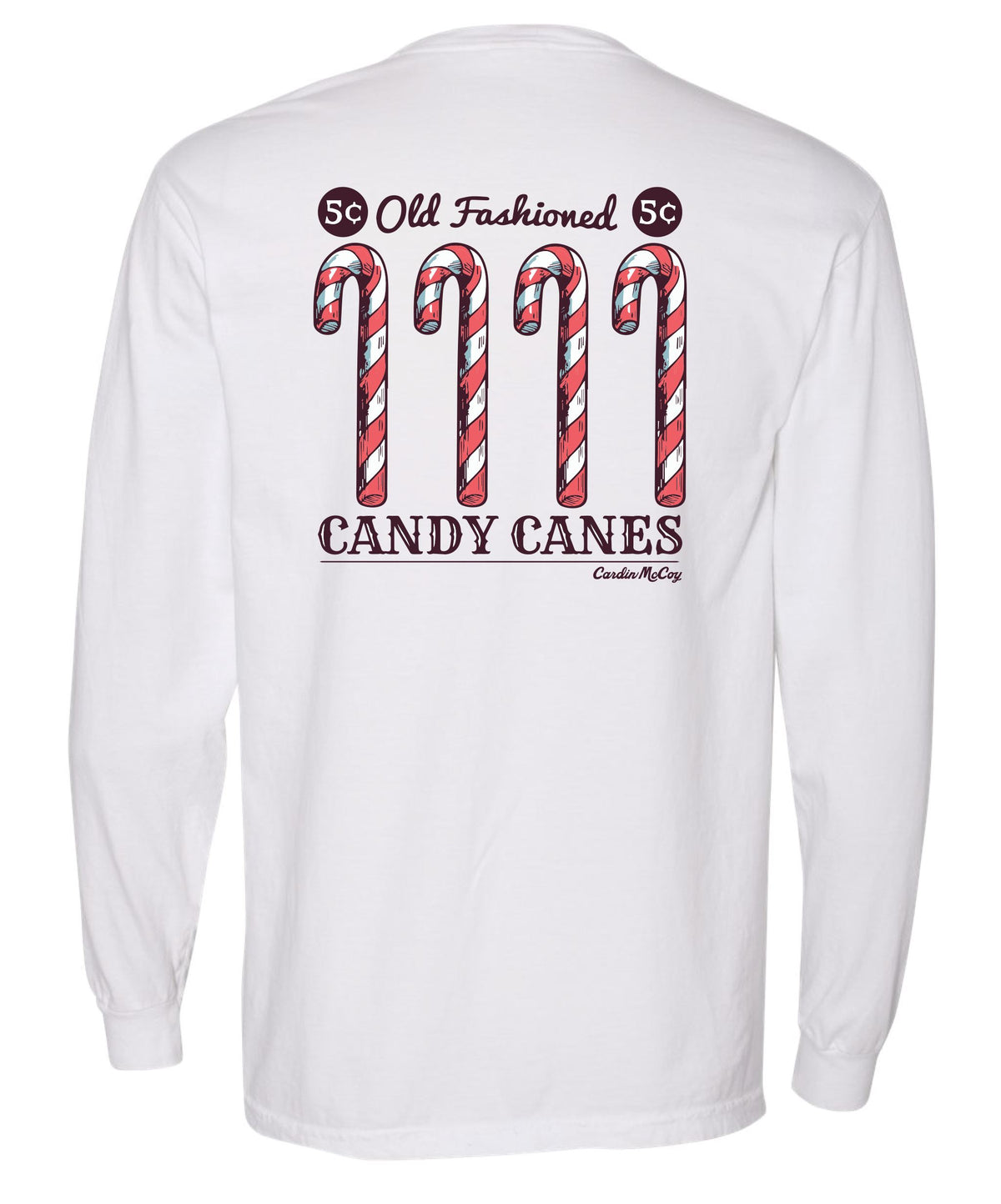 Adult Candy Canes Long-Sleeve Tee Long Sleeve T-Shirt Comfort Colors White Small Pocket