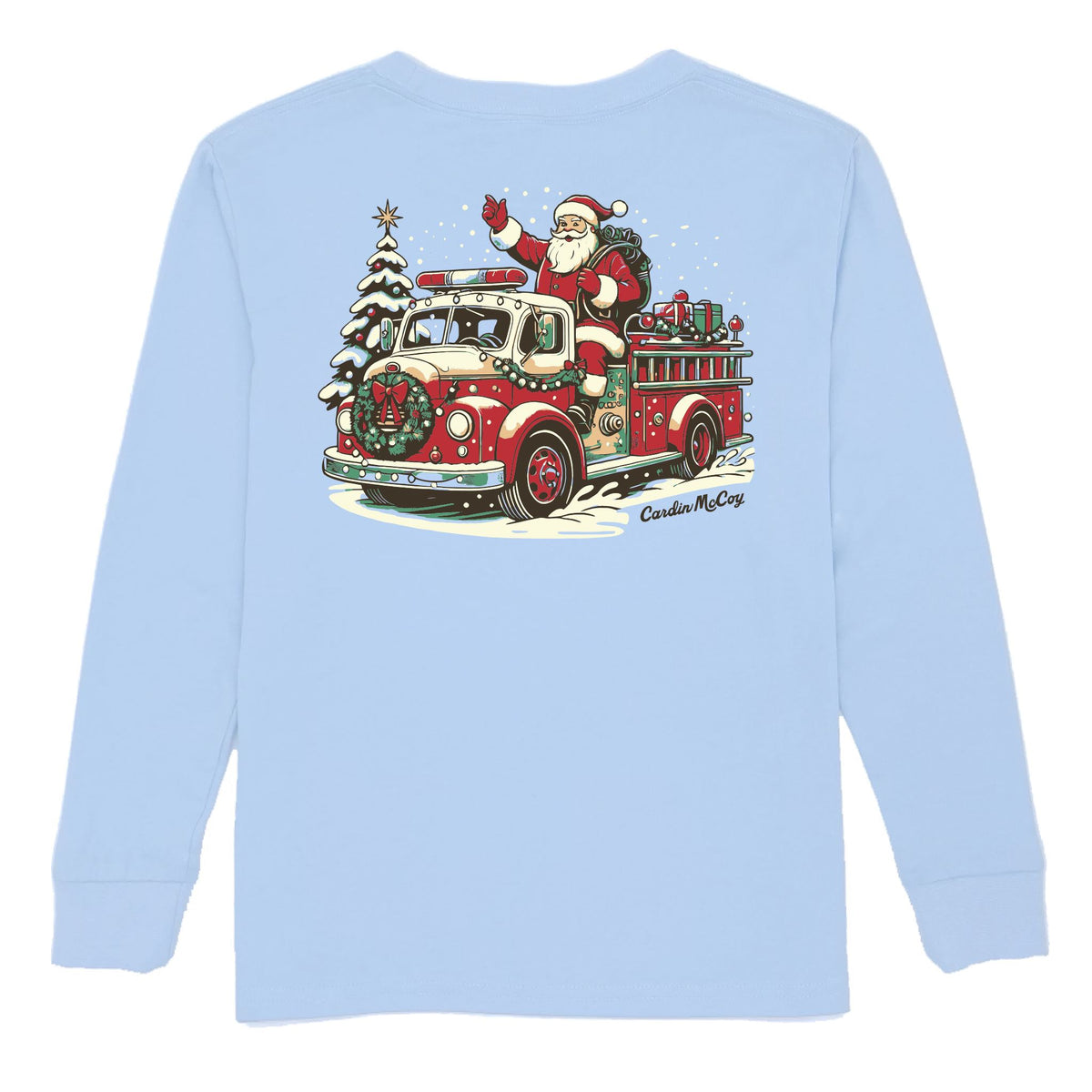 Boys' Fire Truck Santa Long-Sleeve Tee Long Sleeve T-Shirt Cardin McCoy Light Blue XXS (2/3) Pocket