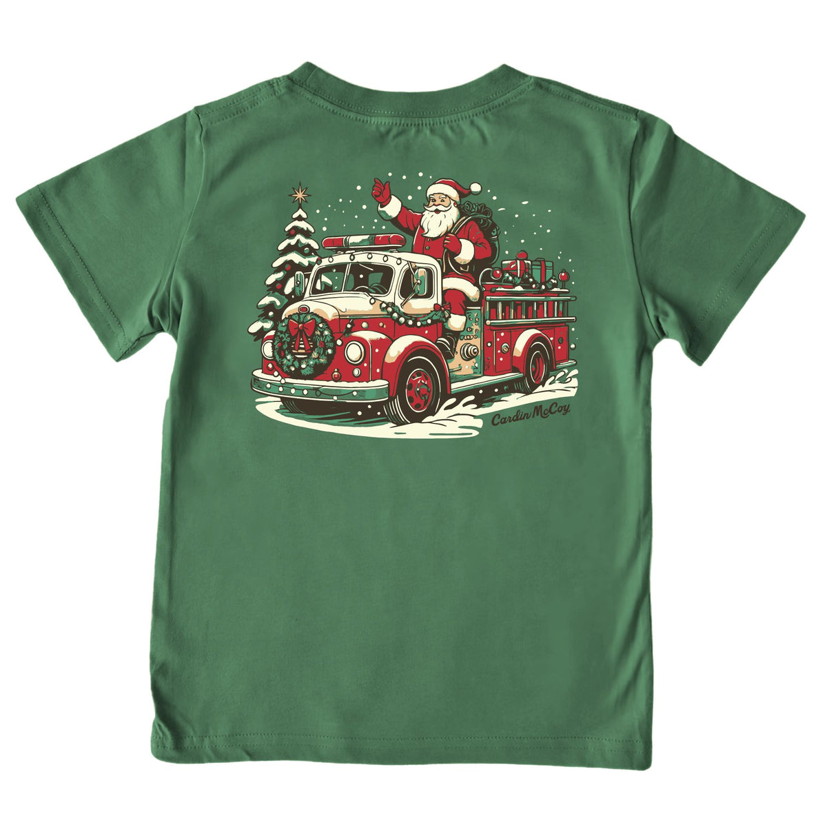 Boys' Fire Truck Santa Short-Sleeve Tee Short Sleeve T-Shirt Cardin McCoy Dark Olive XXS (2/3) Pocket