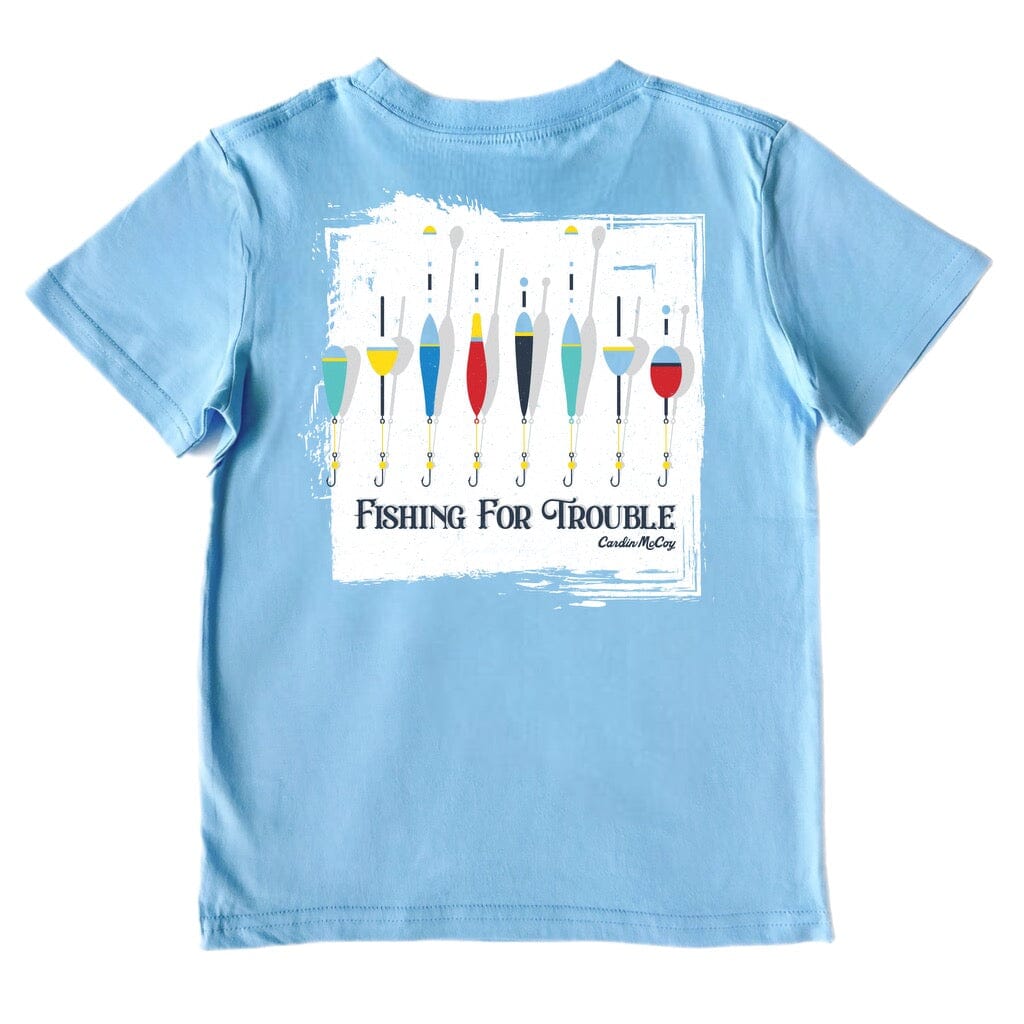 Boys' Fishing for Trouble Short-Sleeve Tee Short Sleeve T-Shirt Cardin McCoy Light Blue XS (4/5) Pocket