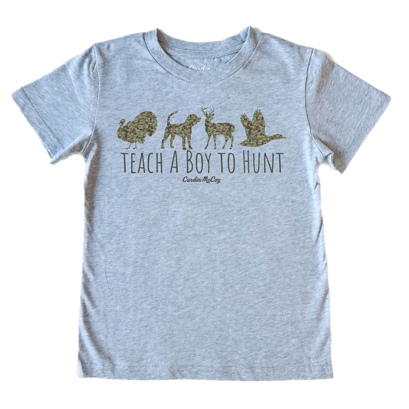 Boys' Front Teach a Boy to Hunt Short-Sleeve Tee Short Sleeve T-Shirt Cardin McCoy Heather Gray XS (4/5) No Pocket