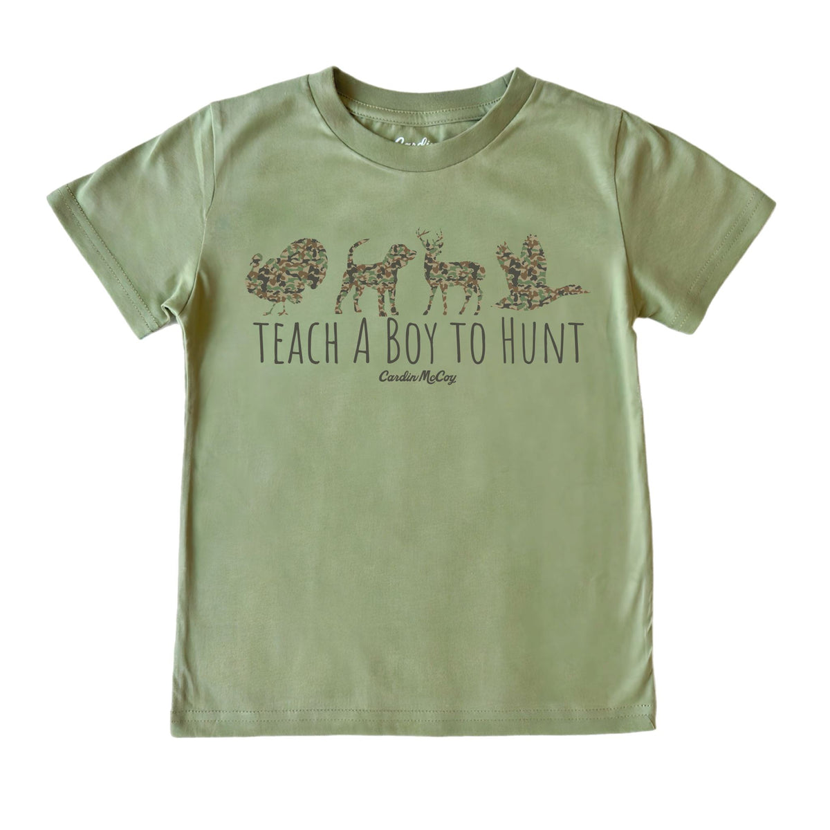 Boys' Front Teach a Boy to Hunt Short-Sleeve Tee Short Sleeve T-Shirt Cardin McCoy Light Olive XXS (2/3) No Pocket