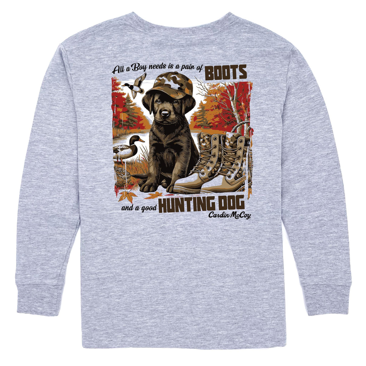 Boys' Good Hunting Dog Long-Sleeve Tee Long Sleeve T-Shirt Cardin McCoy Heather Gray XXS (2/3) No Pocket