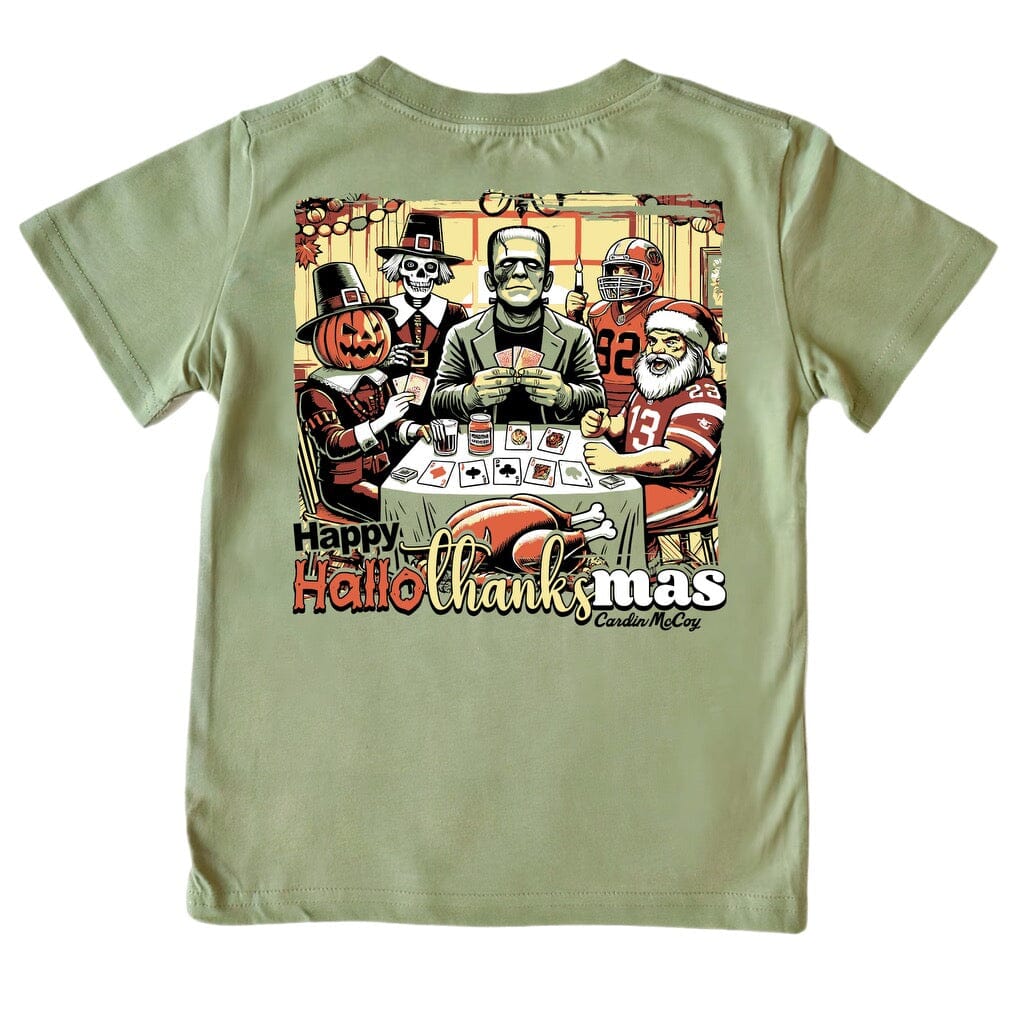 Boys' Happy Hallothanksmas Short-Sleeve Tee Short Sleeve T-Shirt Cardin McCoy Light Olive XXS (2/3) Pocket