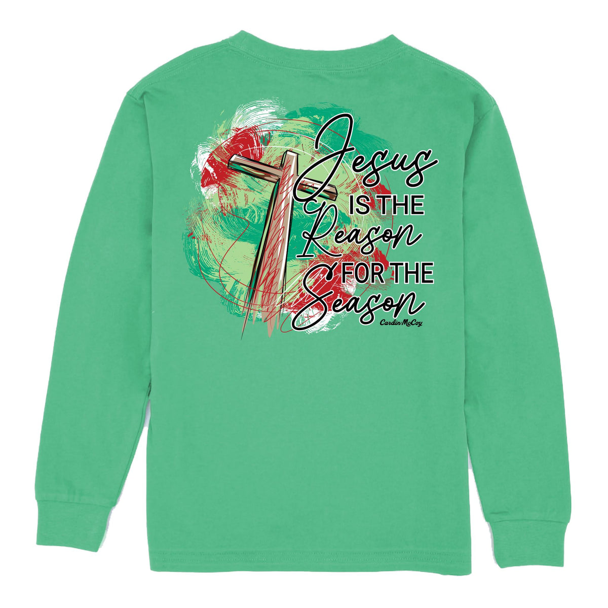 Boys' Jesus is the Reason Long-Sleeve Tee Long Sleeve T-Shirt Cardin McCoy Green XXS (2/3) Pocket