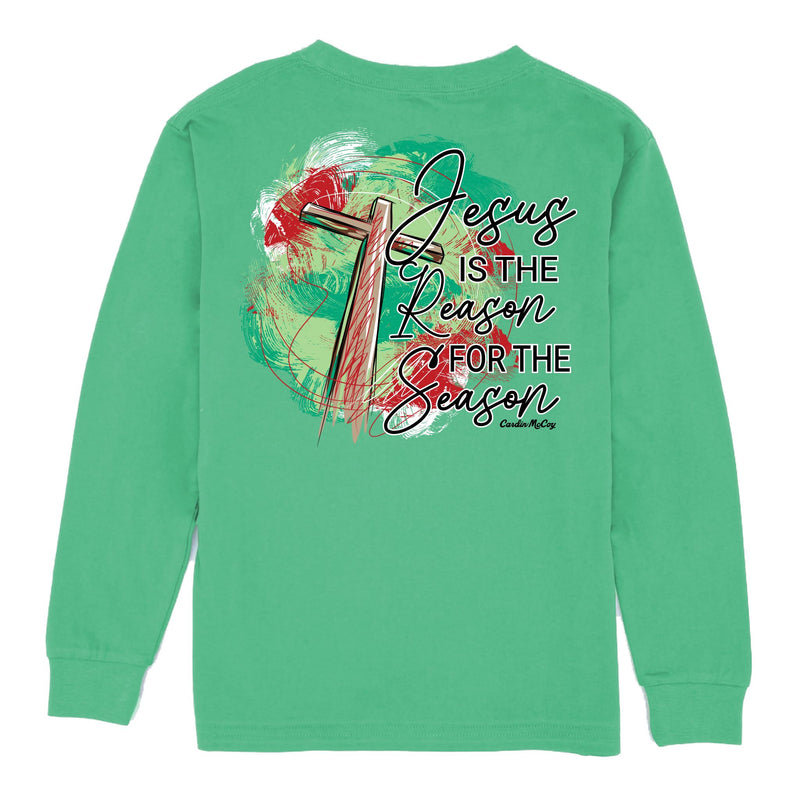 Boys' Jesus is the Reason Long-Sleeve Tee Long Sleeve T-Shirt Cardin McCoy Green XXS (2/3) Pocket