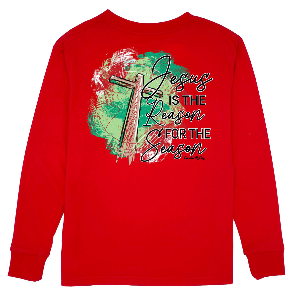 Boys' Jesus is the Reason Long-Sleeve Tee Long Sleeve T-Shirt Cardin McCoy Red XXS (2/3) Pocket