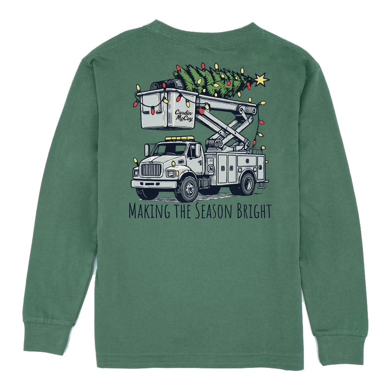 Boys' Making the Season Bright Long-Sleeve Tee Long Sleeve T-Shirt Cardin McCoy Dark Olive XXS (2/3) Pocket