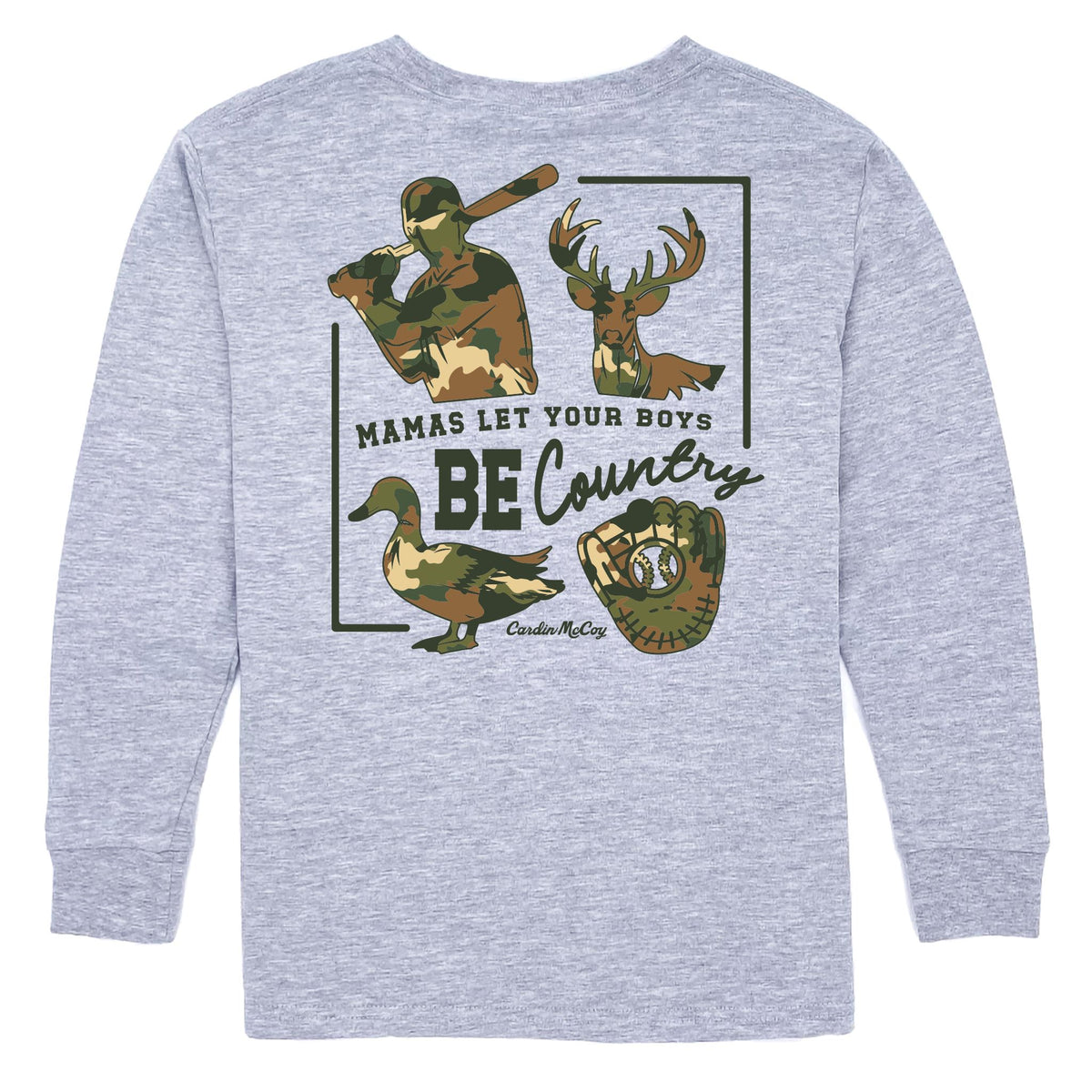 Boys' Mama's Let You Boys Be Country Long-Sleeve Tee Long Sleeve T-Shirt Cardin McCoy Heather Gray XXS (2/3) Pocket