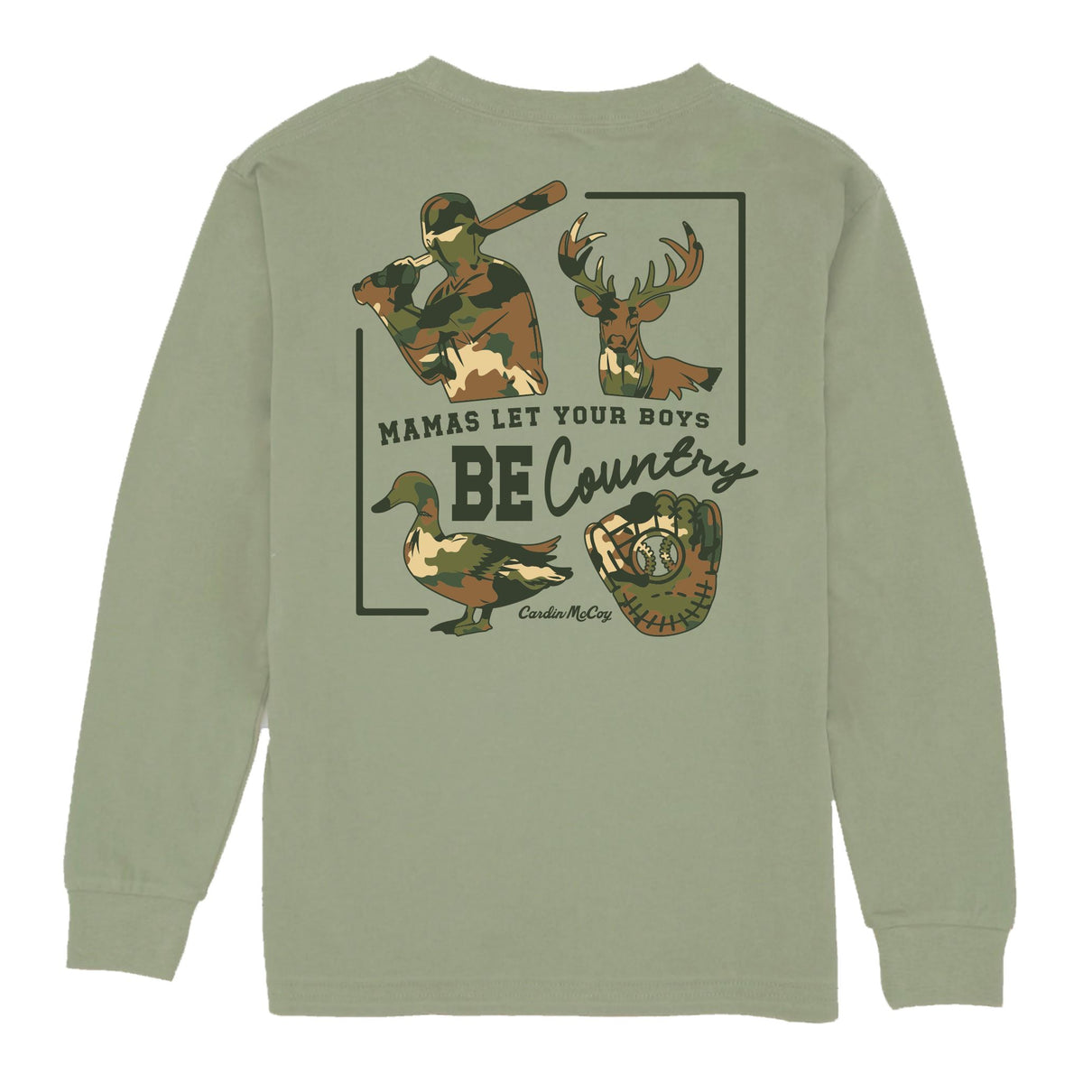 Boys' Mama's Let You Boys Be Country Long-Sleeve Tee Long Sleeve T-Shirt Cardin McCoy Light Olive XXS (2/3) Pocket