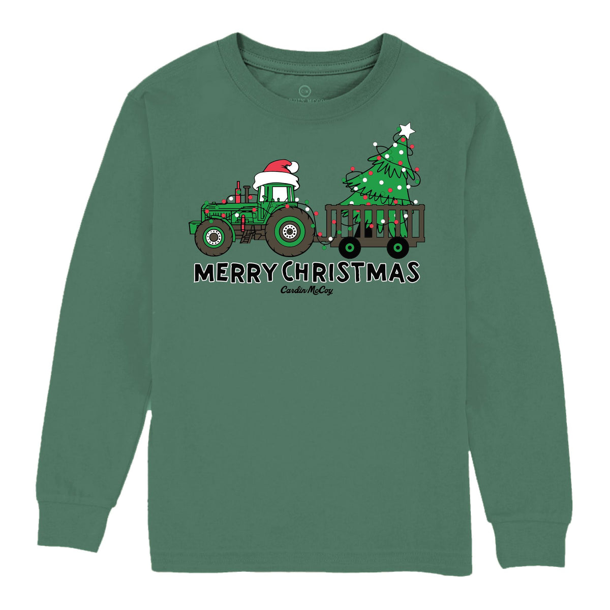 Boys' Merry Christmas Tractor Front Long-Sleeve Tee Long Sleeve T-Shirt Cardin McCoy Dark Olive XXS (2/3) 