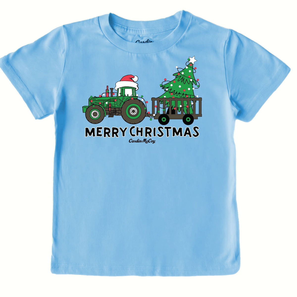 Boys' Merry Christmas Tractor Front Short-Sleeve Tee Short Sleeve T-Shirt Cardin McCoy Light Blue XXS (2/3) No Pocket