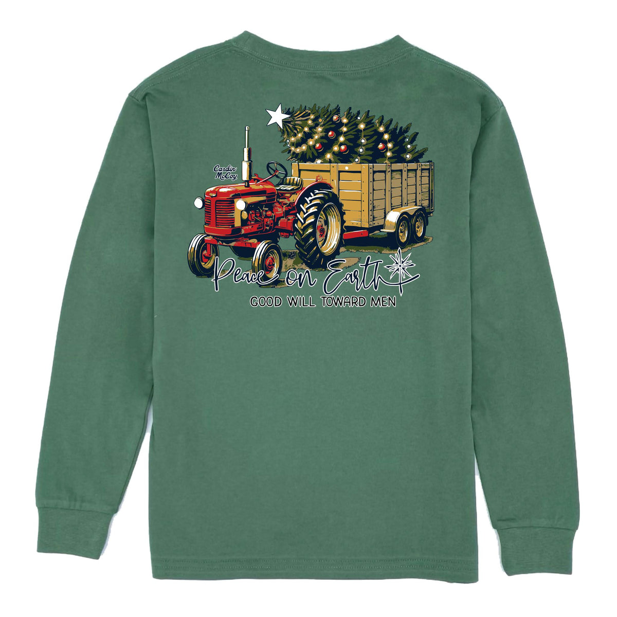 Boys' Peace on Earth Long-Sleeve Tee Long Sleeve T-Shirt Cardin McCoy Dark Olive XXS (2/3) Pocket