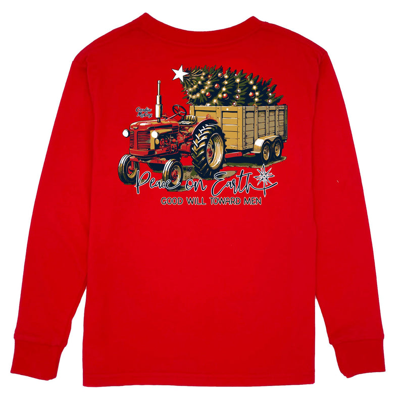 Boys' Peace on Earth Long-Sleeve Tee Long Sleeve T-Shirt Cardin McCoy Red XXS (2/3) Pocket