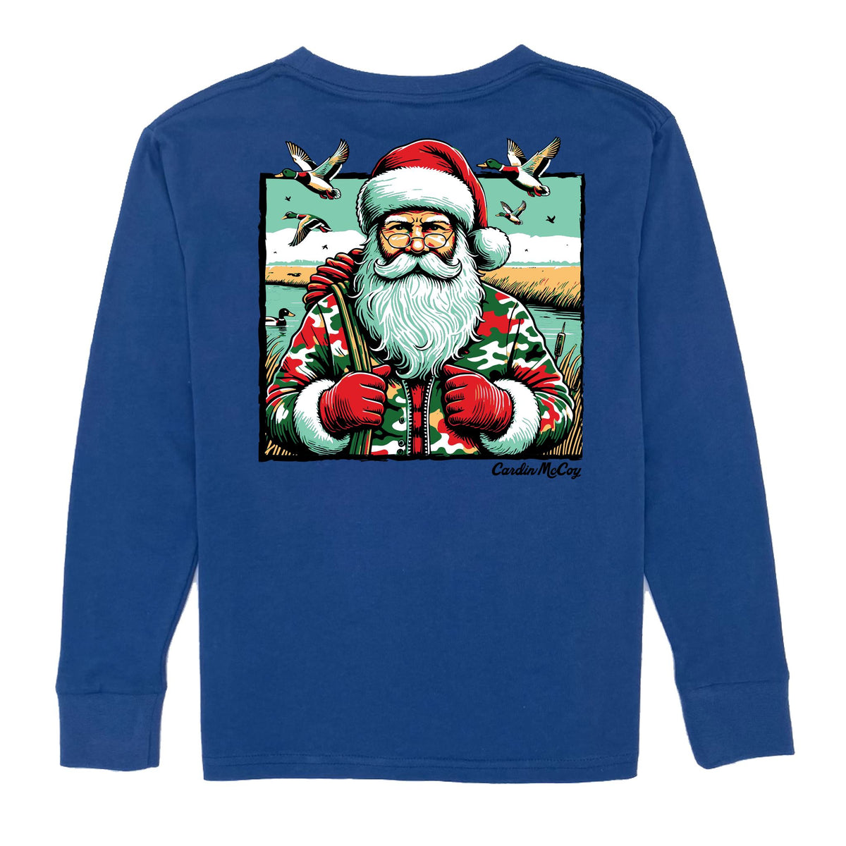 Boys' Santa Duck Hunter Long-Sleeve Tee Long Sleeve T-Shirt Cardin McCoy Blue XXS (2/3) Pocket