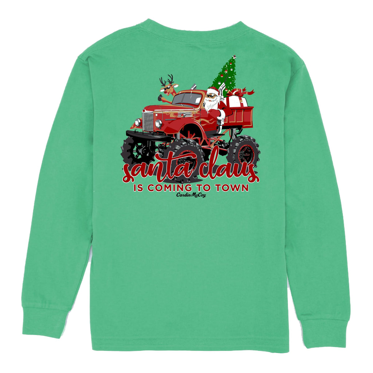 Boys' Santa's Coming to Town Long-Sleeve Tee Long Sleeve T-Shirt Cardin McCoy Green XXS (2/3) Pocket