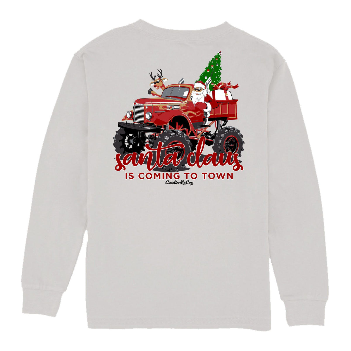 Boys' Santa's Coming to Town Long-Sleeve Tee Long Sleeve T-Shirt Cardin McCoy Ice Gray XS (4/5) Pocket