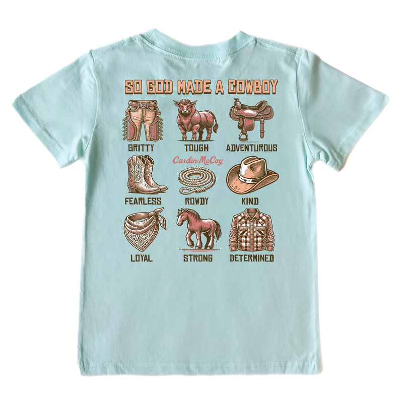 Boys' So God Made A Cowboy Short-Sleeve Tee Short Sleeve T-Shirt Cardin McCoy Blue Mint XXS (2/3) Pocket