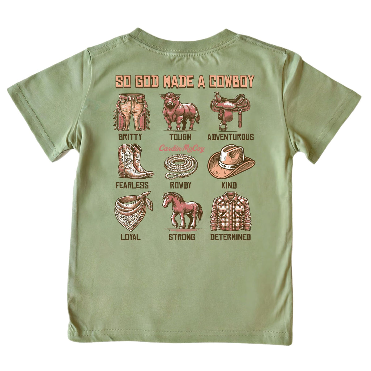 Boys' So God Made A Cowboy Short-Sleeve Tee Short Sleeve T-Shirt Cardin McCoy Light Olive XXS (2/3) Pocket