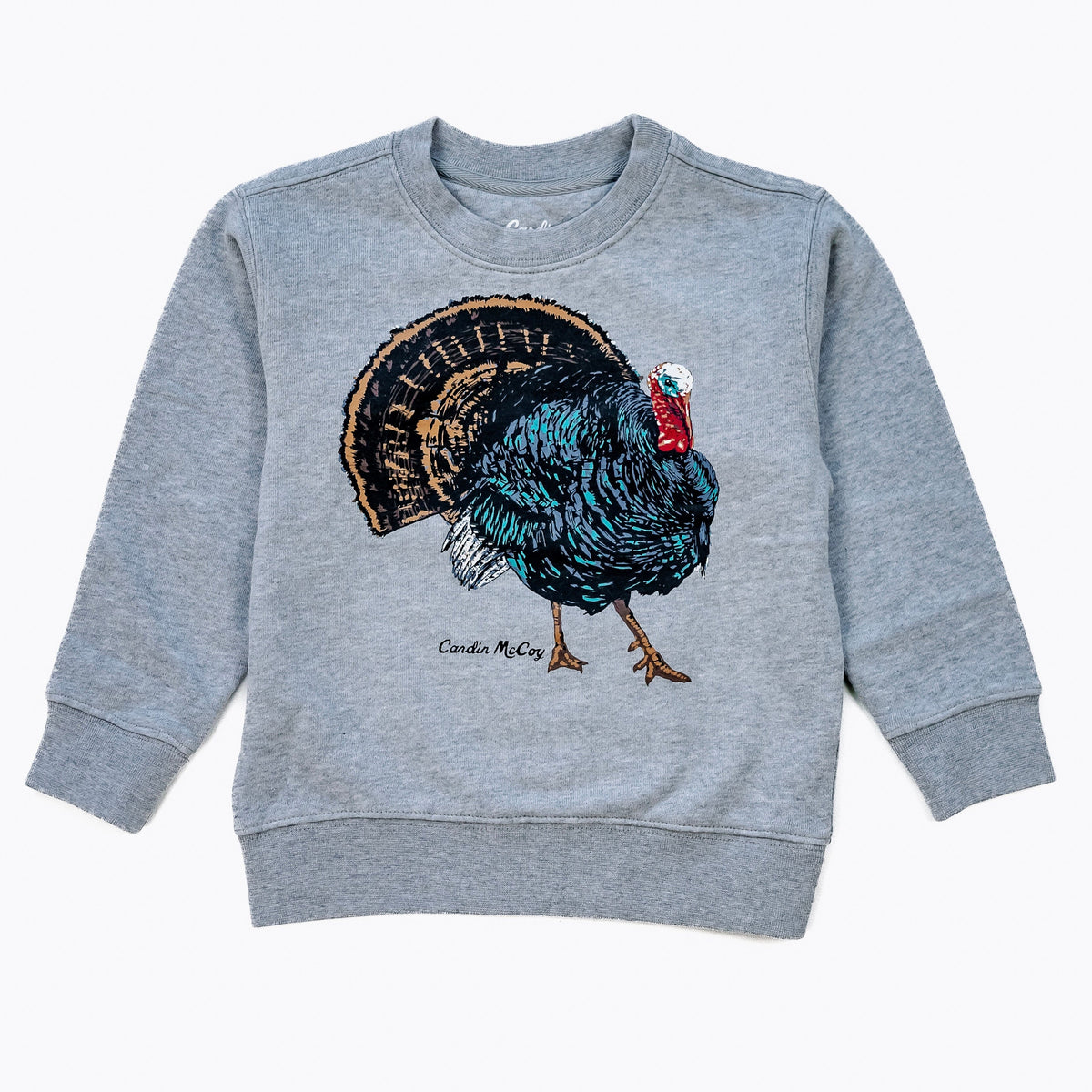 Boys' Wild Turkey Front Crewneck Sweatshirt Heather Gray Sweatshirt Cardin McCoy 