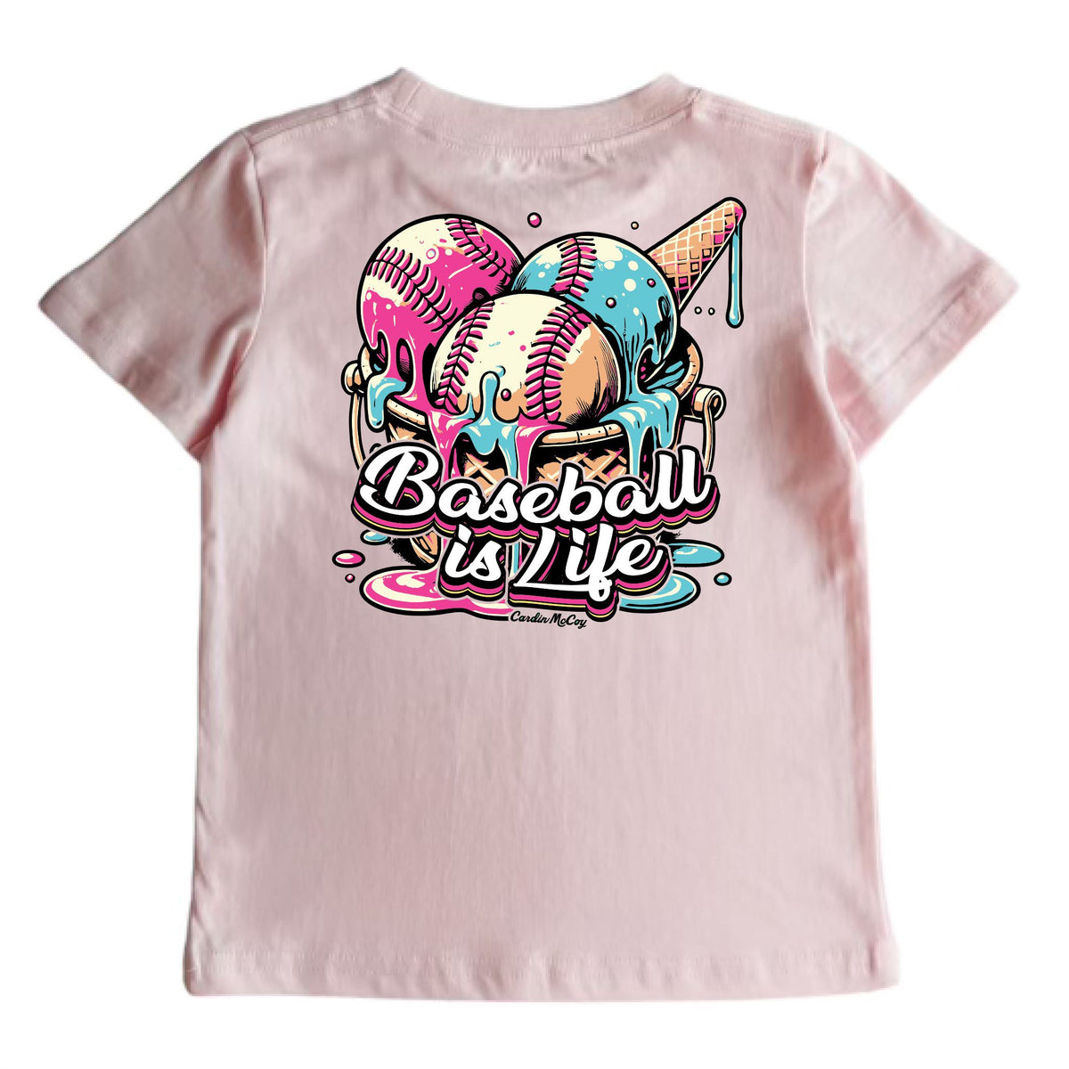 Kids' Baseball Drip Pink Short-Sleeve Tee Short Sleeve T-Shirt Cardin McCoy Light Pink XXS (2/3) Pocket