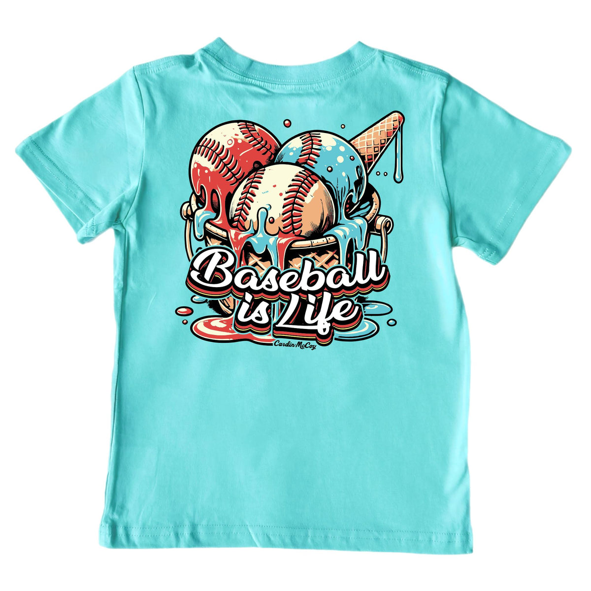 Kids' Baseball Drip Red Short-Sleeve Tee Short Sleeve T-Shirt Cardin McCoy Teal XXS (2/3) Pocket