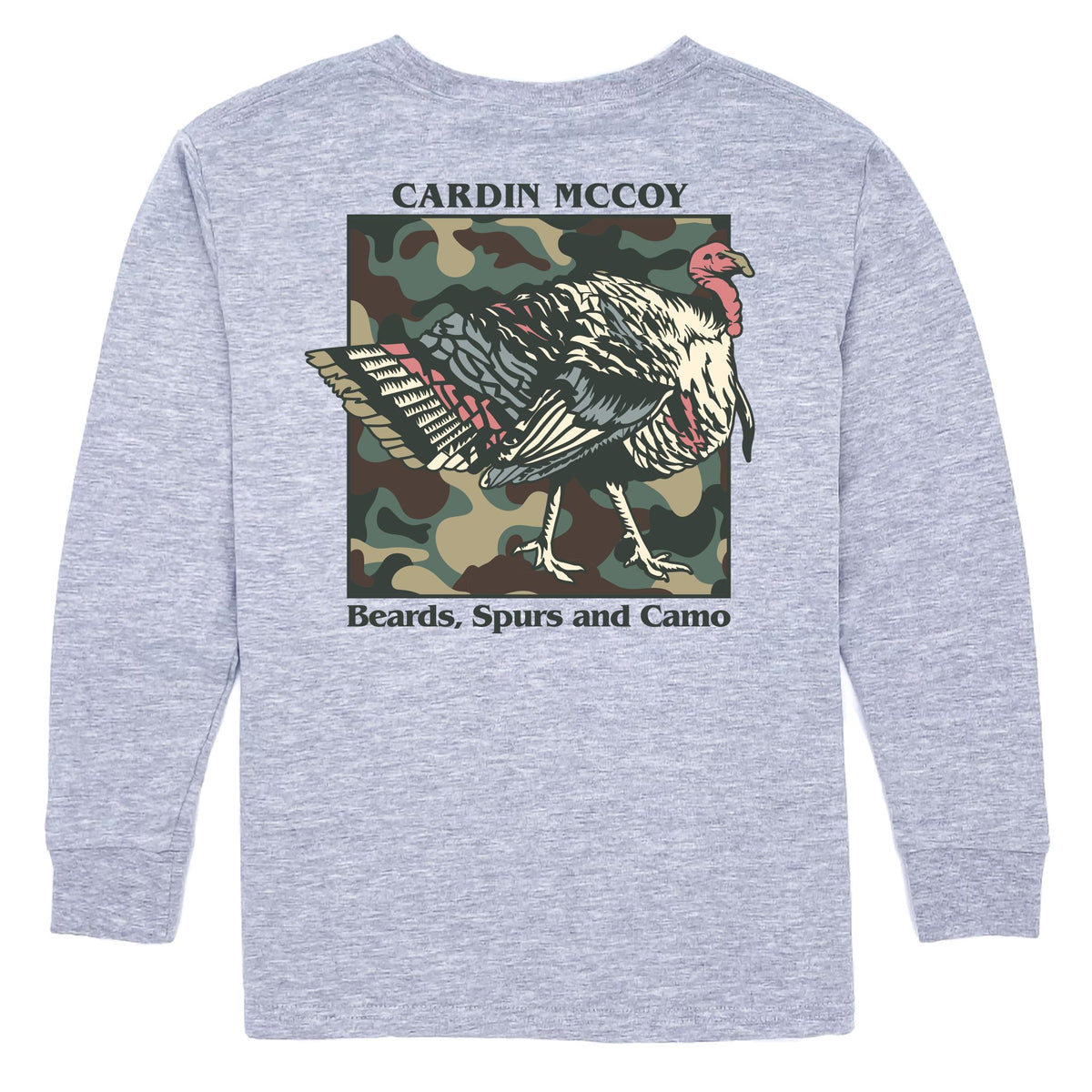 Kids' Beard Spurs and Camo Long-Sleeve Tee Long Sleeve T-Shirt Cardin McCoy Heather Gray XXS (2/3) Pocket