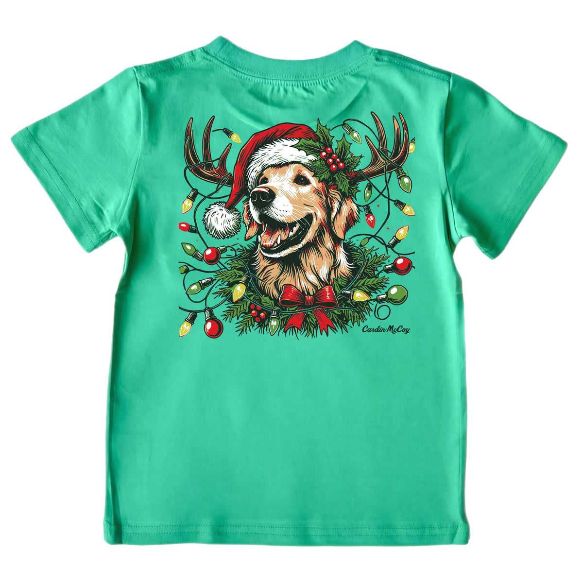 Kids' Christmas Dog Short-Sleeve Tee Short Sleeve T-Shirt Cardin McCoy Green XXS (2/3) Pocket