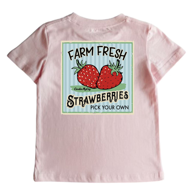 Kids' Farm Fresh Strawberries Short-Sleeve Tee Short Sleeve T-Shirt Cardin McCoy Light Pink XXS (2/3) Pocket