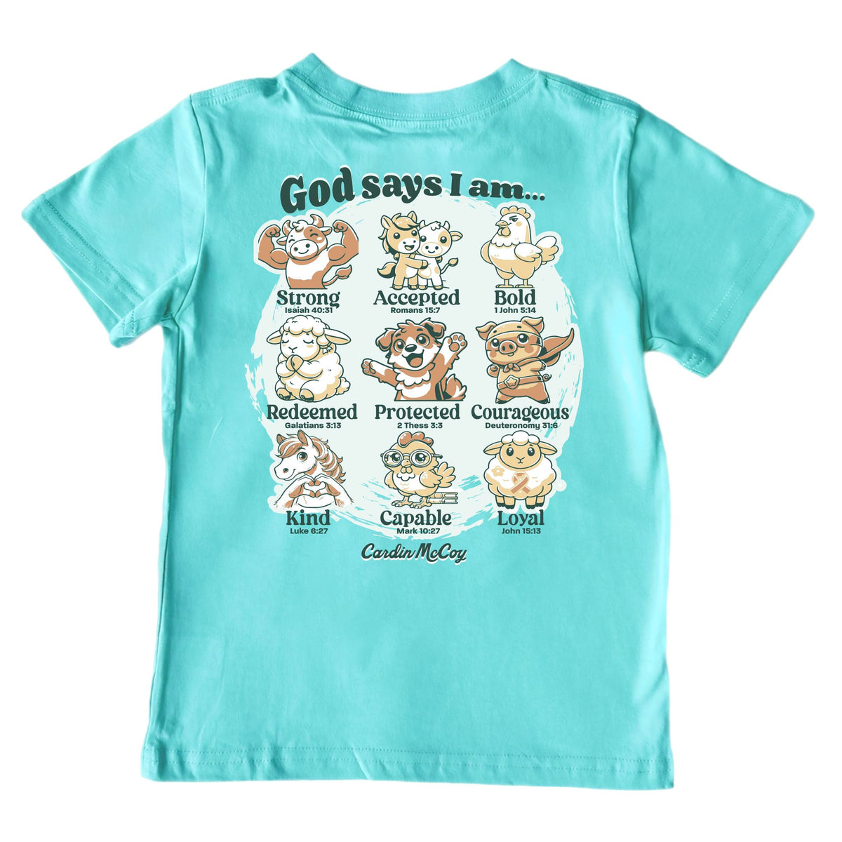 Kids' Farm God Says I Am Short-Sleeve Tee Short Sleeve T-Shirt Cardin McCoy Teal XXS (2/3) Pocket