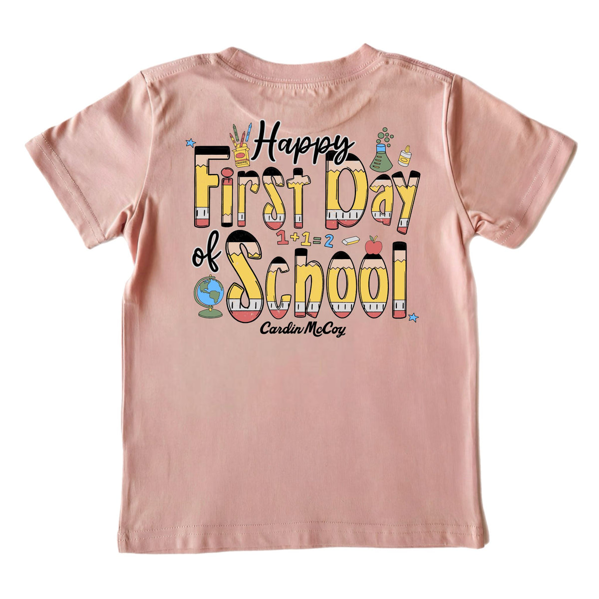 Kids' First Day of School Short-Sleeve Tee Short Sleeve T-Shirt Cardin McCoy Rose Tan XXS (2/3) Pocket