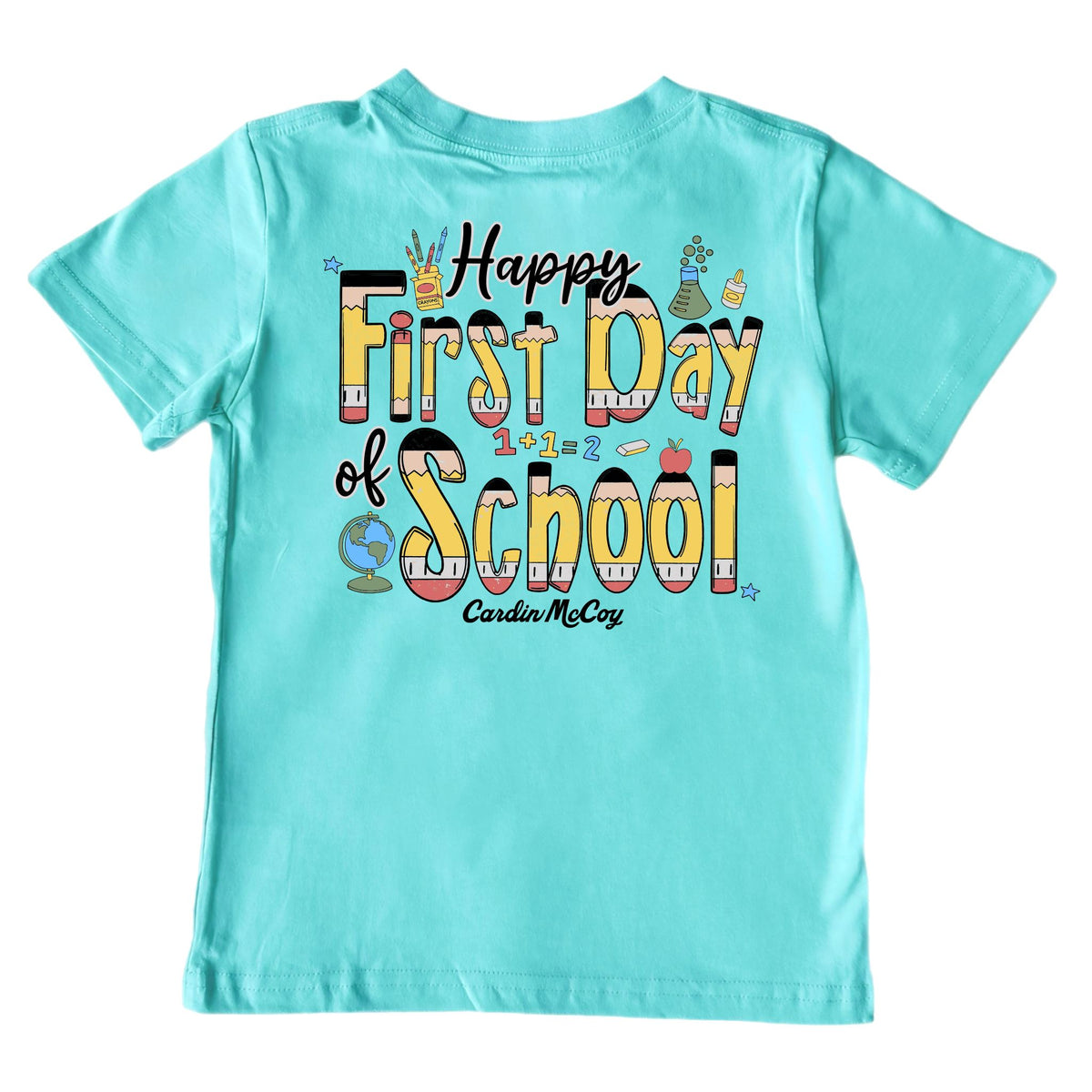 Kids' First Day of School Short-Sleeve Tee Short Sleeve T-Shirt Cardin McCoy Teal XXS (2/3) Pocket