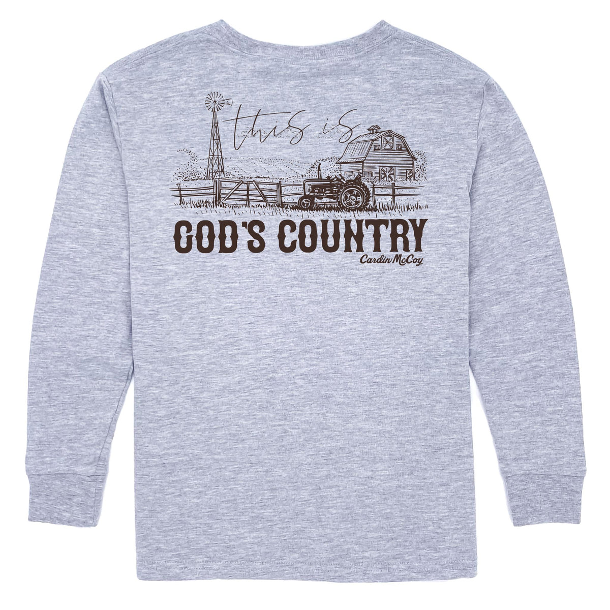 Kids' God's Country Long-Sleeve Tee Long Sleeve T-Shirt Cardin McCoy Heather Gray XS (4/5) Pocket