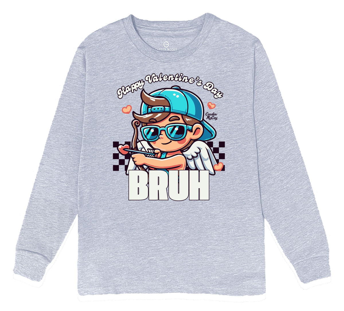 Kids' Happy Valentine's Bruh Front Long-Sleeve Tee Long Sleeve T-Shirt Cardin McCoy Heather Gray XXS (2/3) 