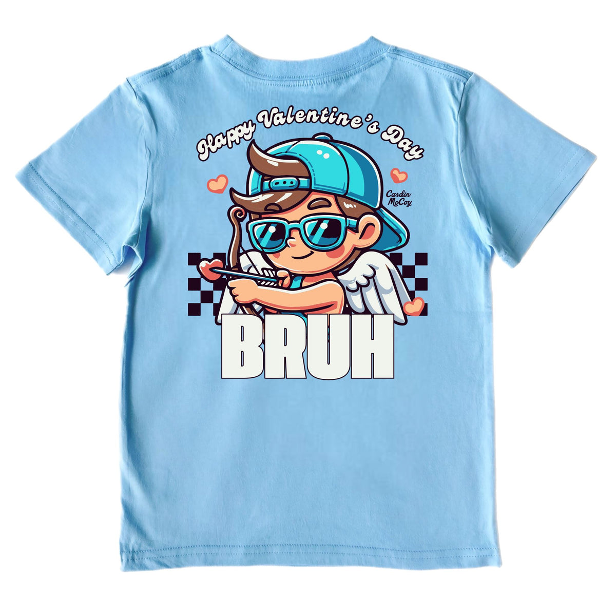 Kids' Happy Valentine's Bruh Short-Sleeve Tee Short Sleeve T-Shirt Cardin McCoy Light Blue XXS (2/3) Pocket