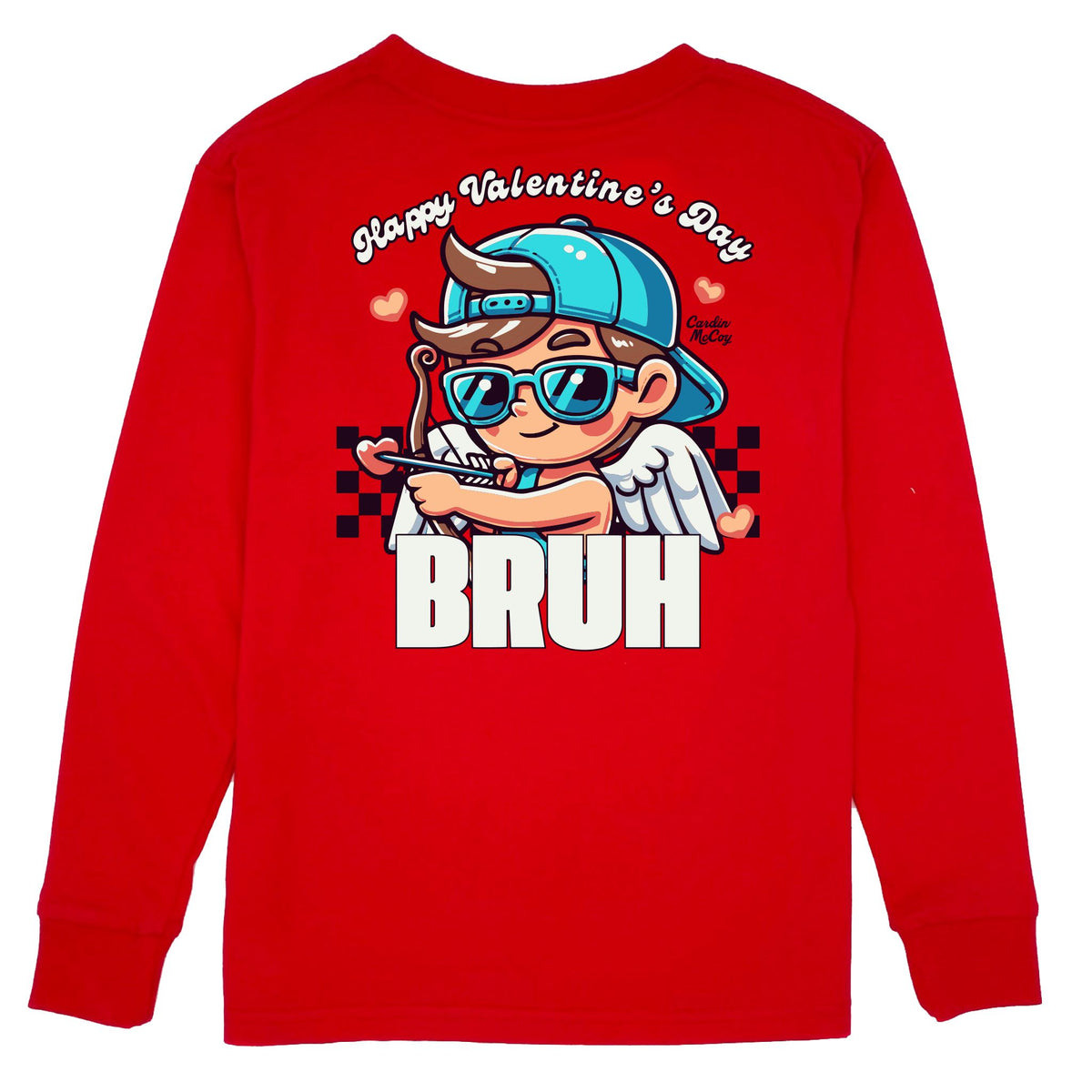 Kids' Happy Valentine's Day Bruh Long-Sleeve Tee Long Sleeve T-Shirt Cardin McCoy Red XXS (2/3) No Pocket