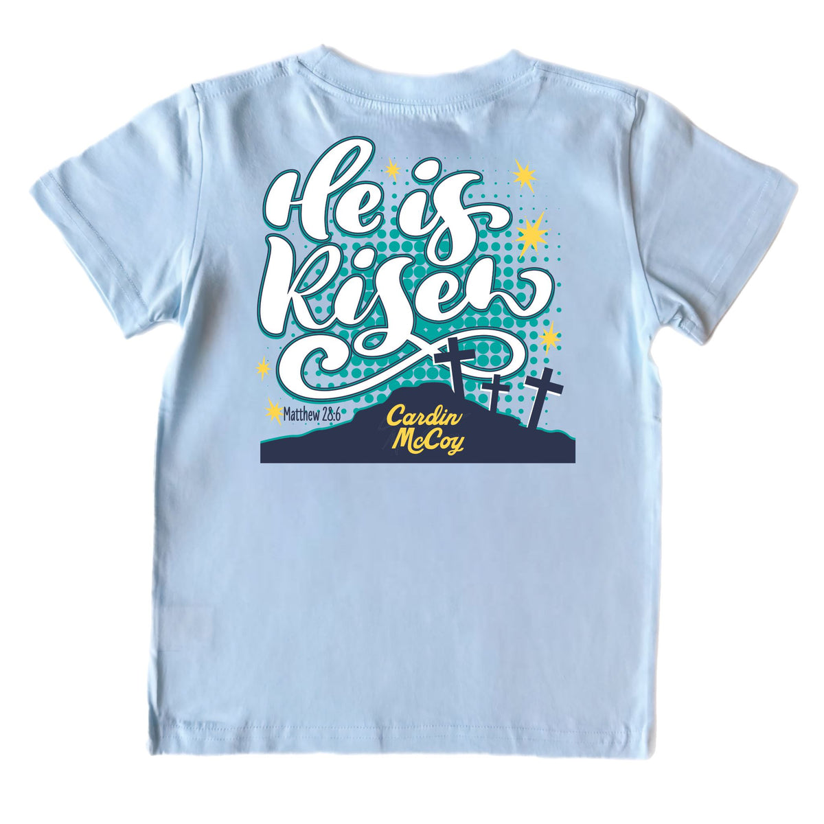 Kids' He is Risen Short-Sleeve Tee Short Sleeve T-Shirt Cardin McCoy Cool Blue L (12/14) Pocket