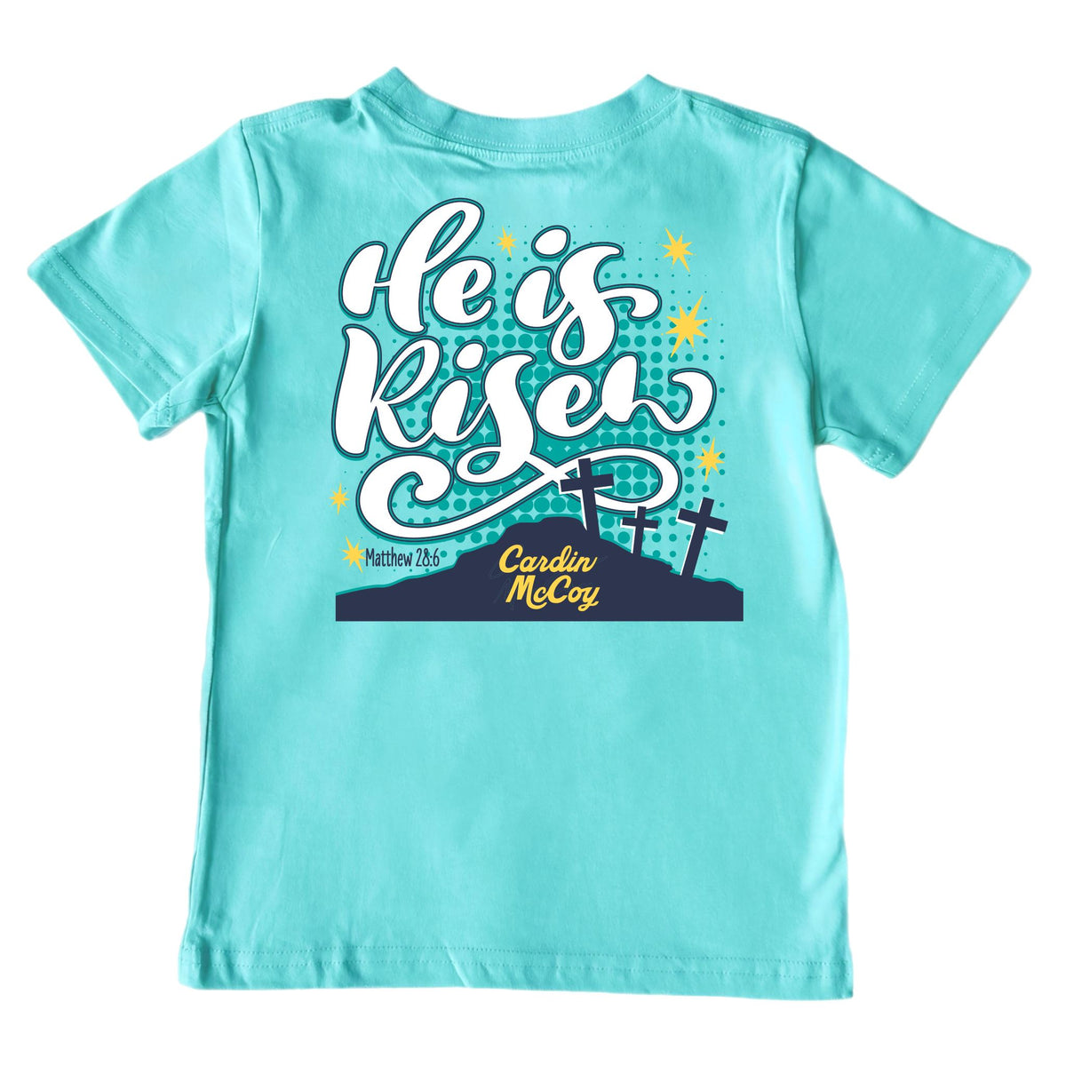 Kids' He is Risen Short-Sleeve Tee Short Sleeve T-Shirt Cardin McCoy Teal XXS (2/3) Pocket