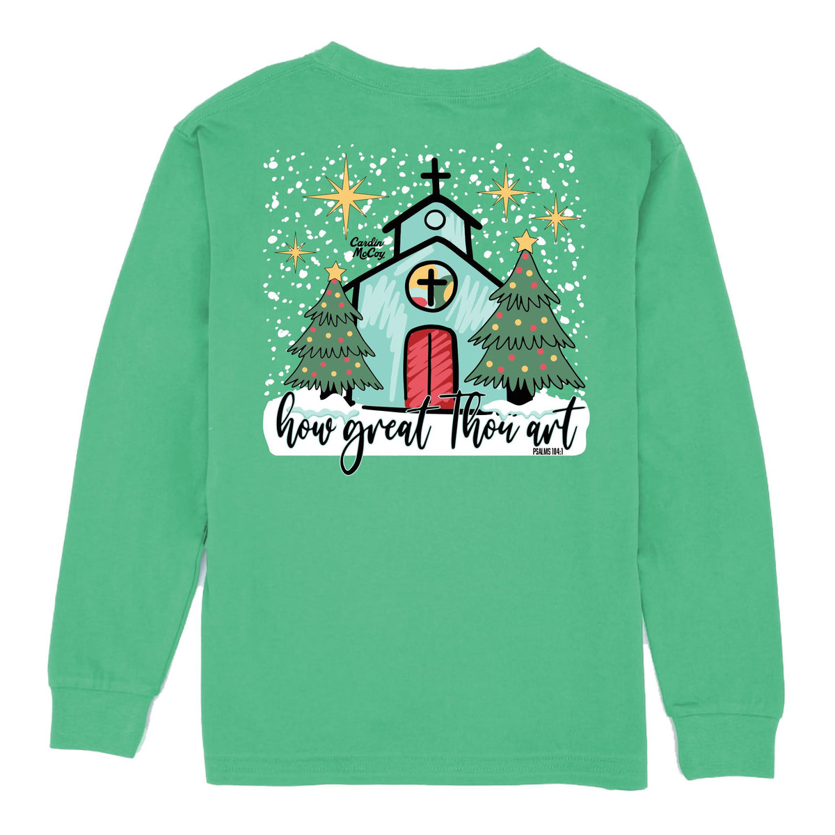 Kids' How Great Thou Art Long-Sleeve Tee Long Sleeve T-Shirt Cardin McCoy Green XXS (2/3) Pocket