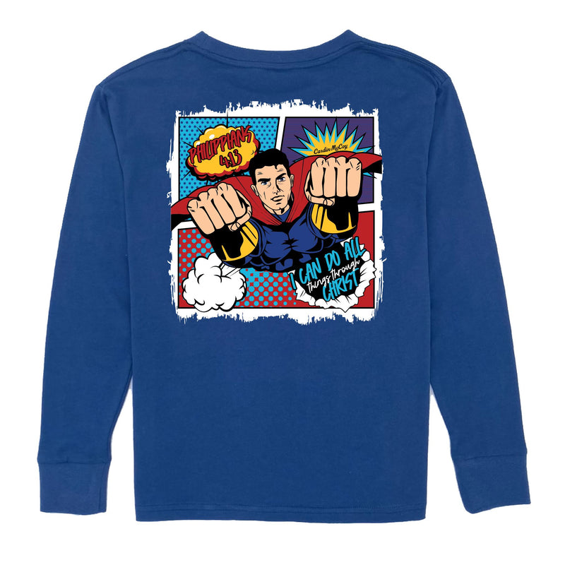 Kids' I Can Do All Things Long-Sleeve Tee Long Sleeve T-Shirt Cardin McCoy Blue XXS (2/3) Pocket