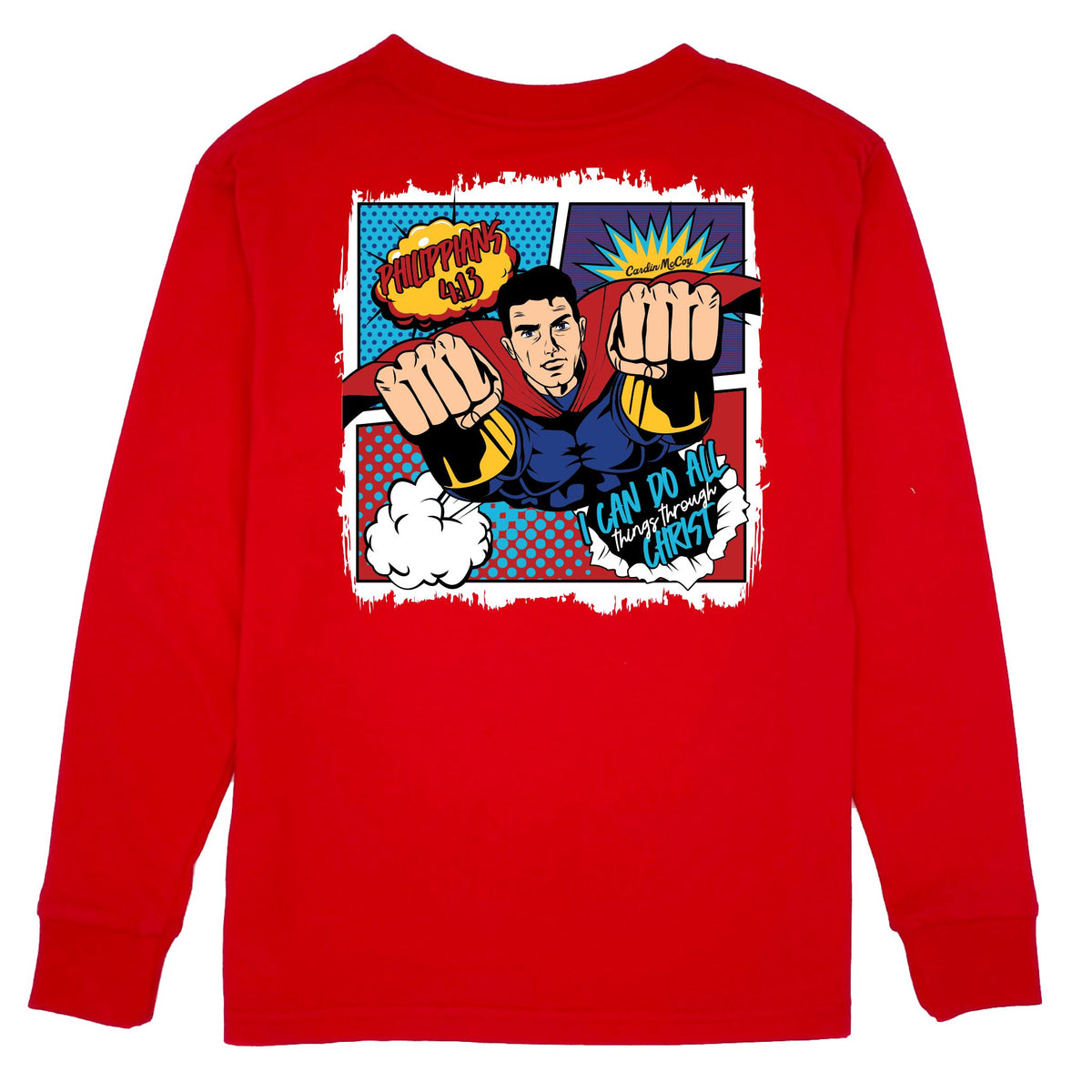 Kids' I Can Do All Things Long-Sleeve Tee Long Sleeve T-Shirt Cardin McCoy Red XXS (2/3) Pocket