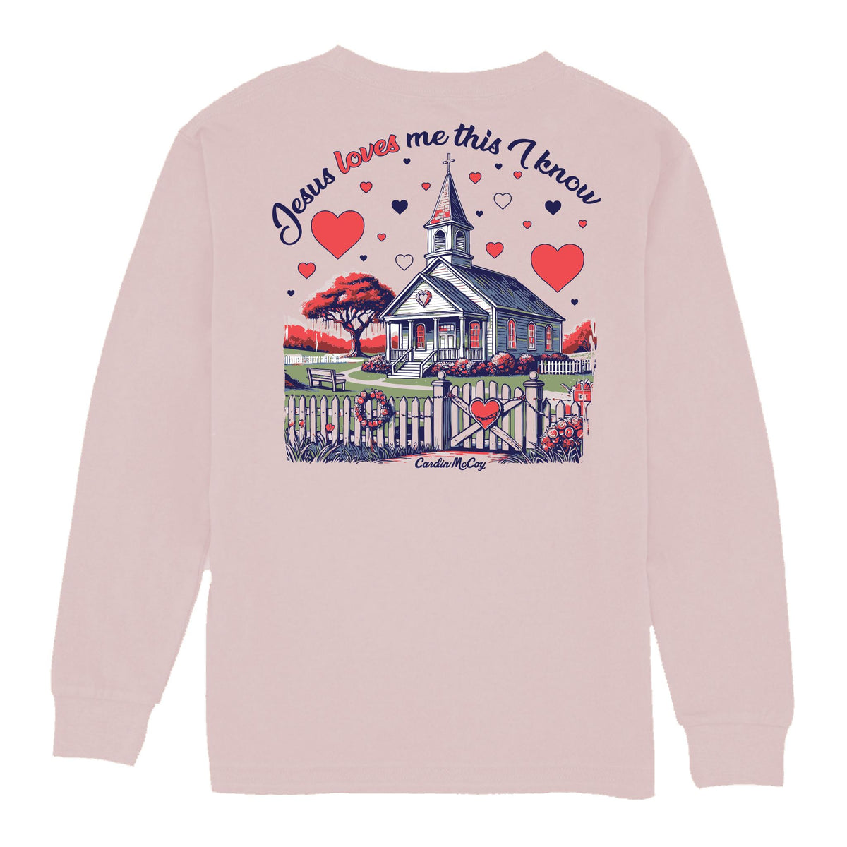 Kids' Jesus Loves Me Long-Sleeve Tee Long Sleeve T-Shirt Cardin McCoy Light Pink XXS (2/3) Pocket