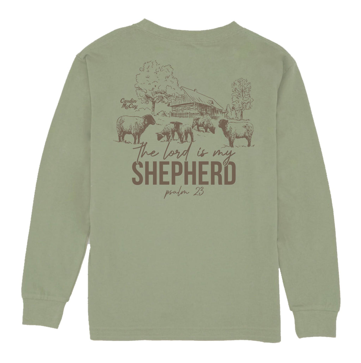 Kids' Lord is My Shepherd Long-Sleeve Tee Long Sleeve T-Shirt Cardin McCoy Light Olive XXS (2/3) Pocket