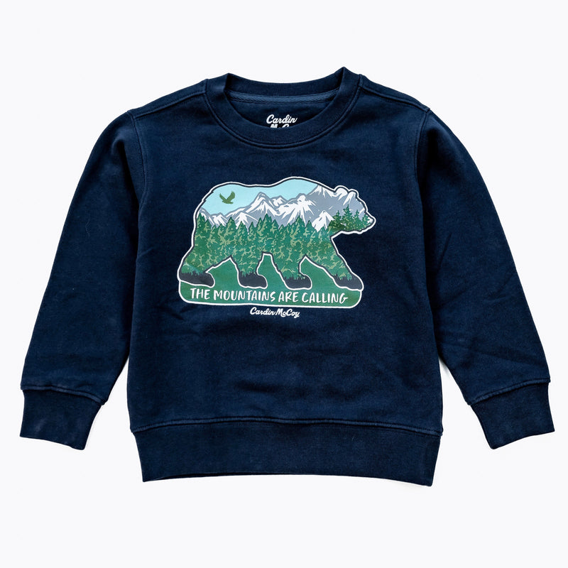 Kids' Mountains Are Calling Front Crewneck Sweatshirt Navy Sweatshirt Cardin McCoy 