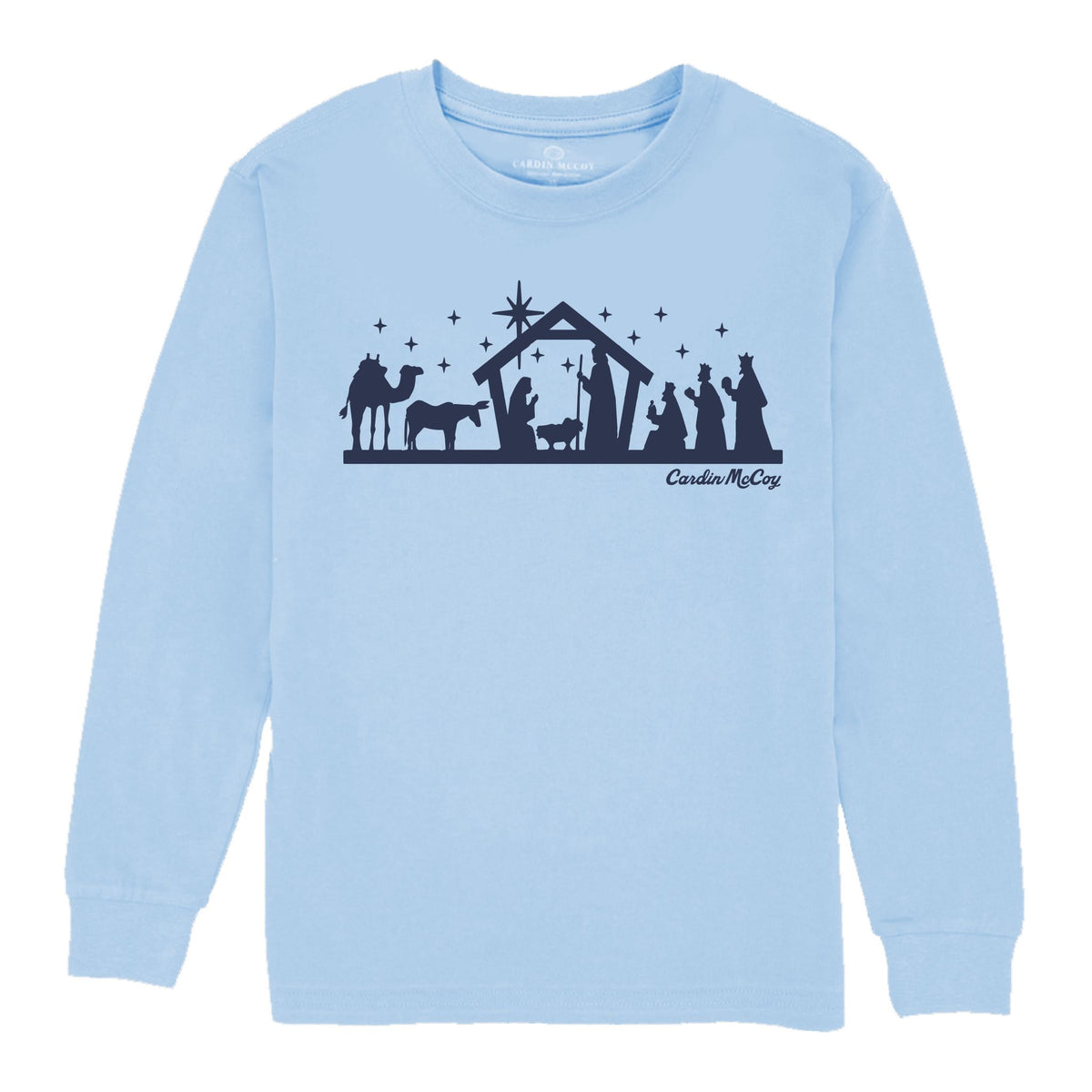 Kids' Nativity Sketch Front Long-Sleeve Tee Long Sleeve T-Shirt Cardin McCoy Light Blue XXS (2/3) 