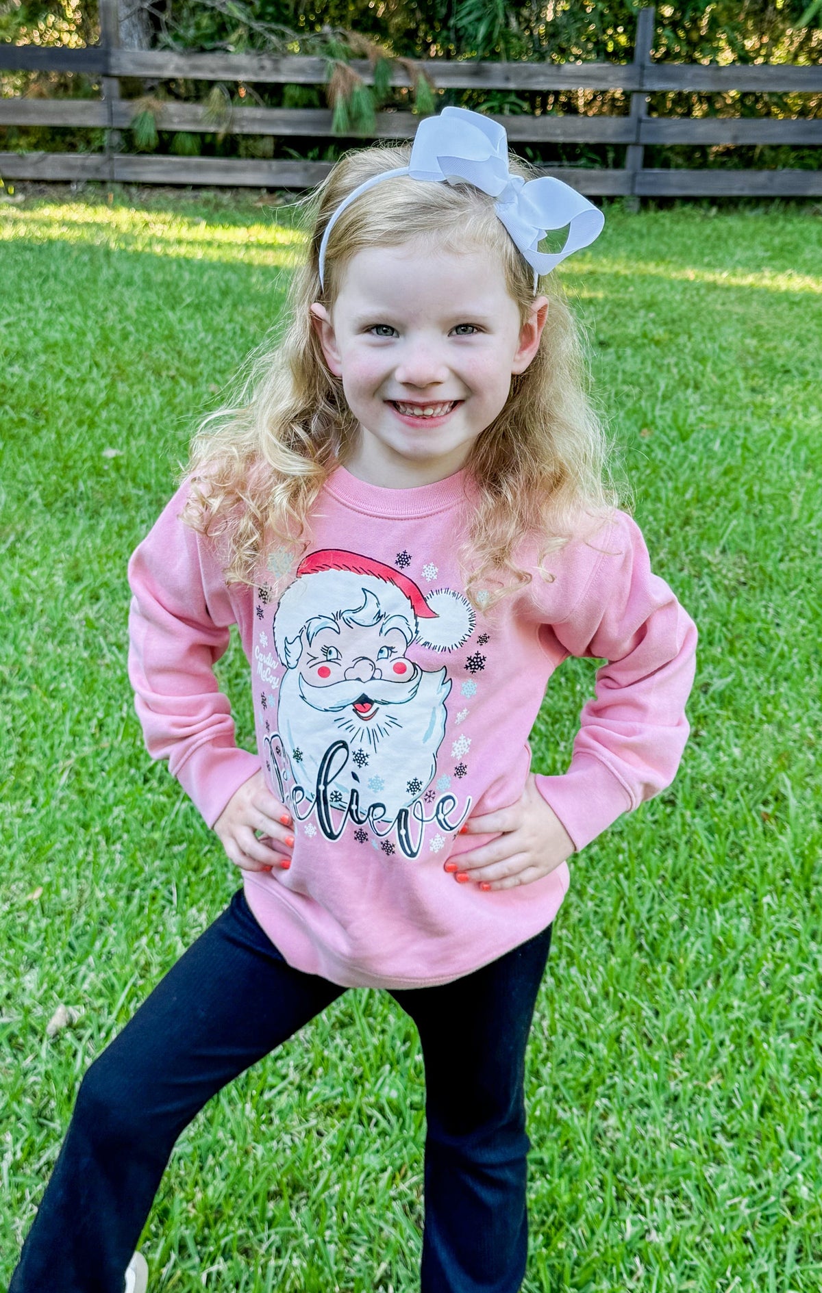 Kids' Santa Believe Front Crewneck Sweatshirt Pink Sweatshirt Cardin McCoy Pink XXS (2/3) 