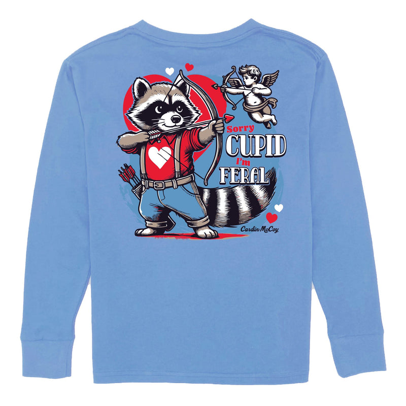 Kids' Sorry Cupid I'm Feral Long-Sleeve Tee Long Sleeve T-Shirt Cardin McCoy Carolina Blue XXS (2/3) Pocket