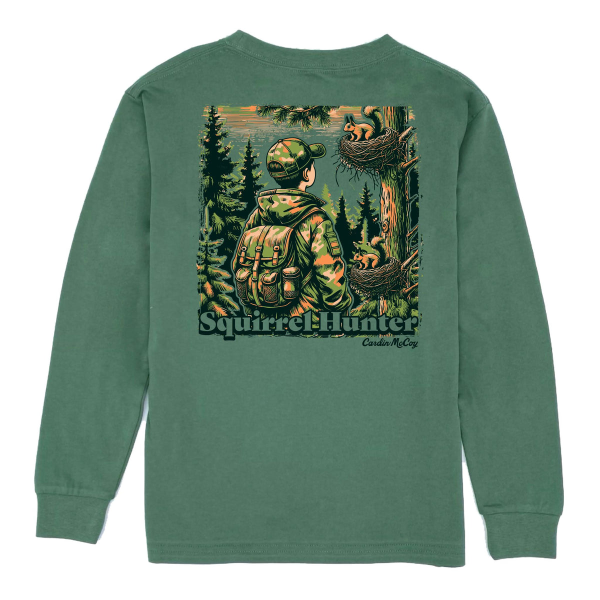 Kids' Squirrel Hunter Long-Sleeve Tee Long Sleeve T-Shirt Cardin McCoy Dark Olive XXS (2/3) Pocket