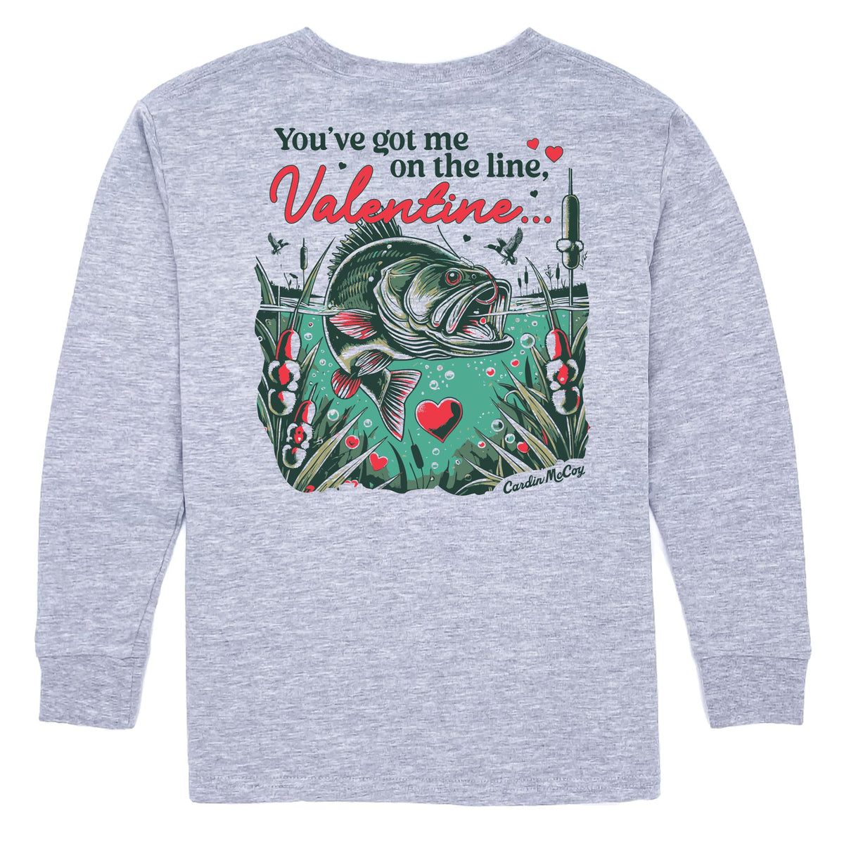 Kids' You've Got Me On The Line Long-Sleeve Tee Long Sleeve T-Shirt Cardin McCoy Heather Gray XXS (2/3) Pocket